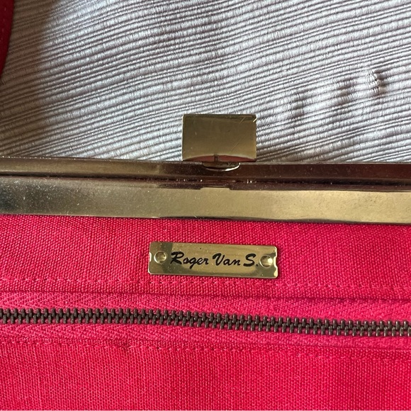 Vintage Roger Van S 1950s-60s Red Pebble Leather Gold Hardware Purse Handbag - Picture 9 of 13